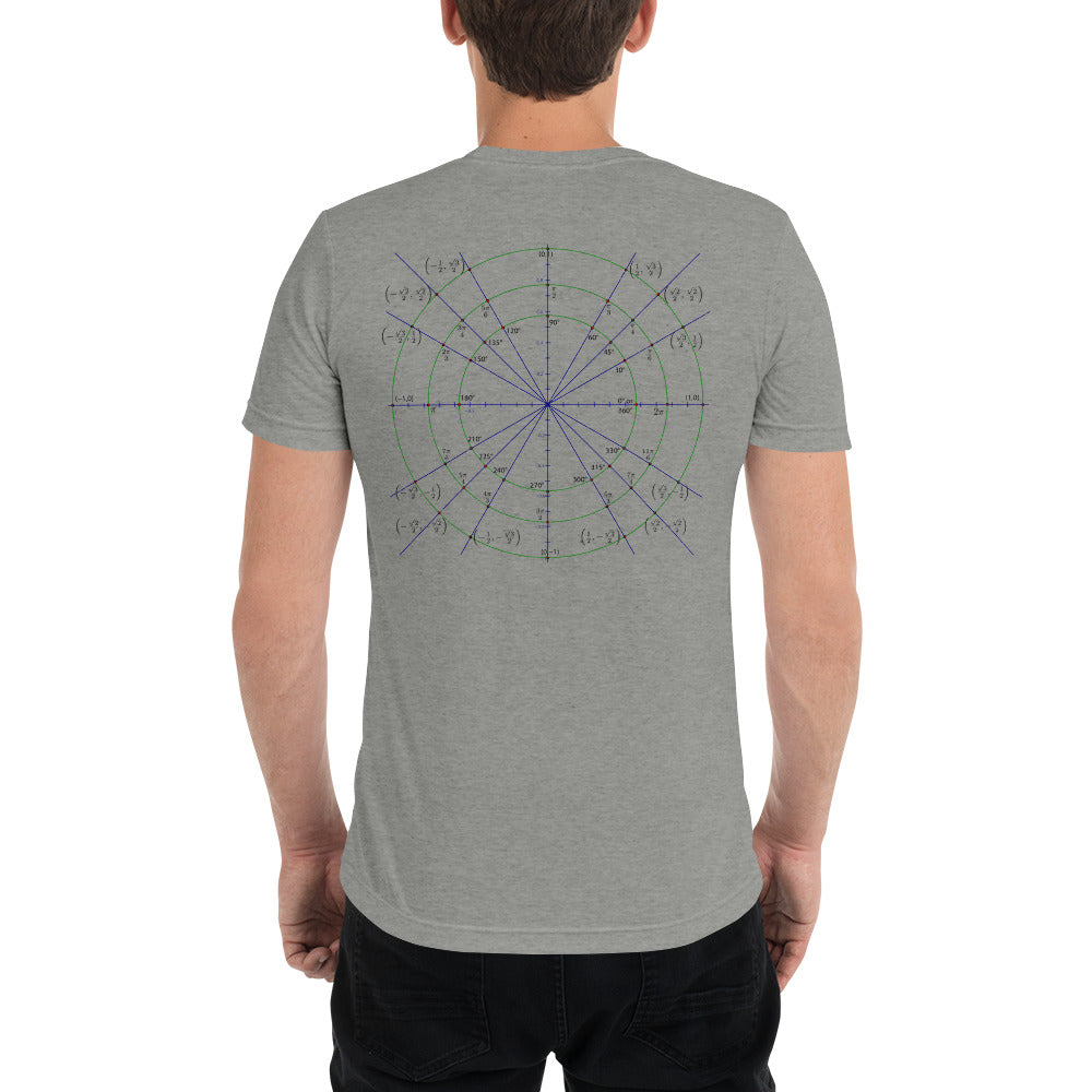 I Study Triggernometry Short sleeve t-shirt with trig logo on back
